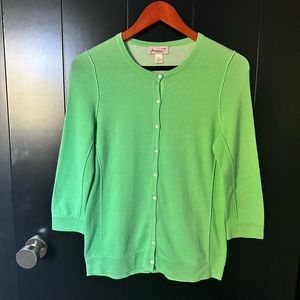 Jennifer T. Knit Couture button up mint green cardigan.